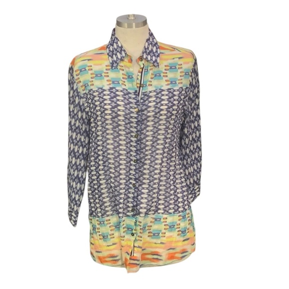 JOHNNIE WAS 3 J Workshop Button Down Shirt Print 3/4 Length Sleeve Size Small - Picture 1 of 8